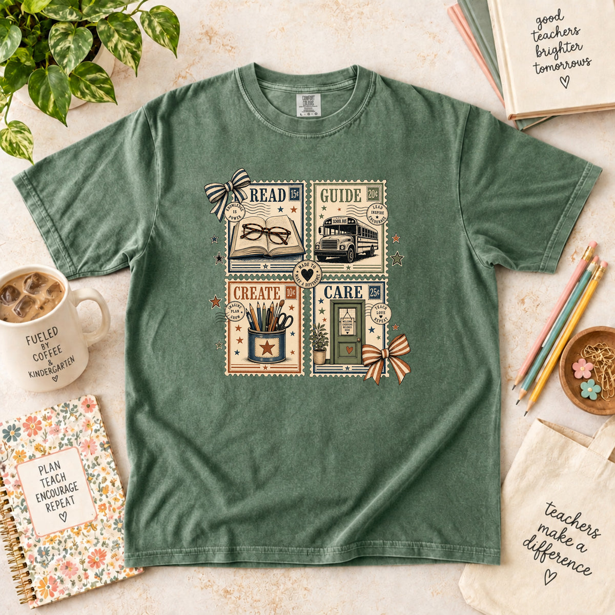 Read Guide Create Care Teacher Stamp T-Shirt