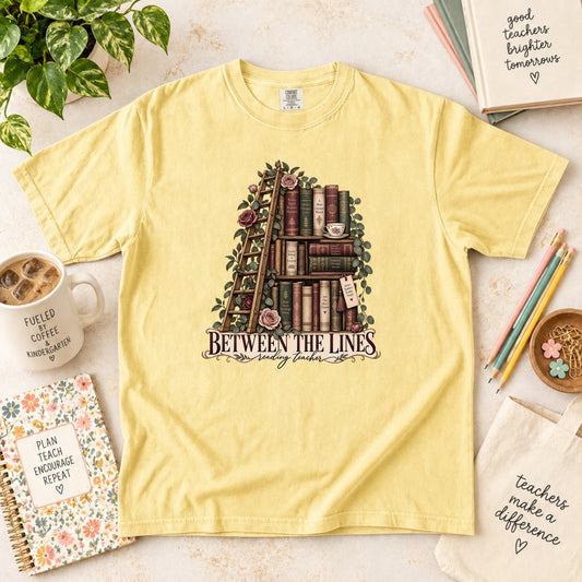Between the Lines Reading Teacher T-Shirt