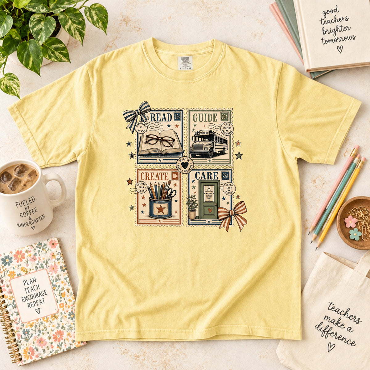 Read Guide Create Care Teacher Stamp T-Shirt