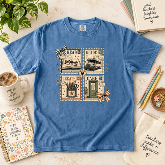 Read Guide Create Care Teacher Stamp T-Shirt