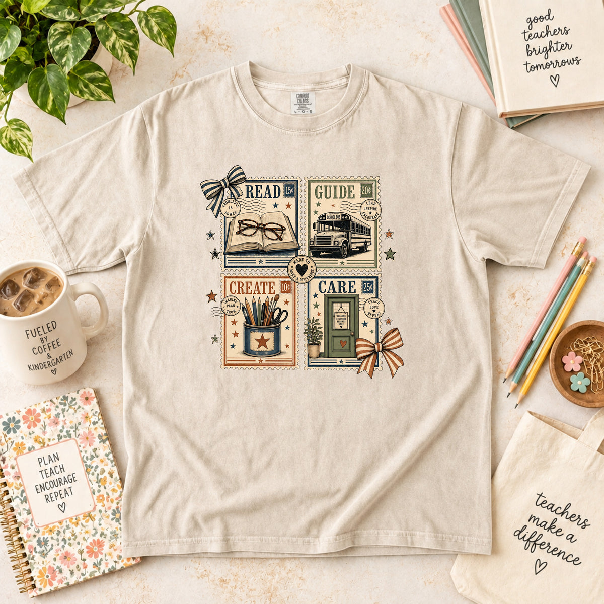 Read Guide Create Care Teacher Stamp T-Shirt