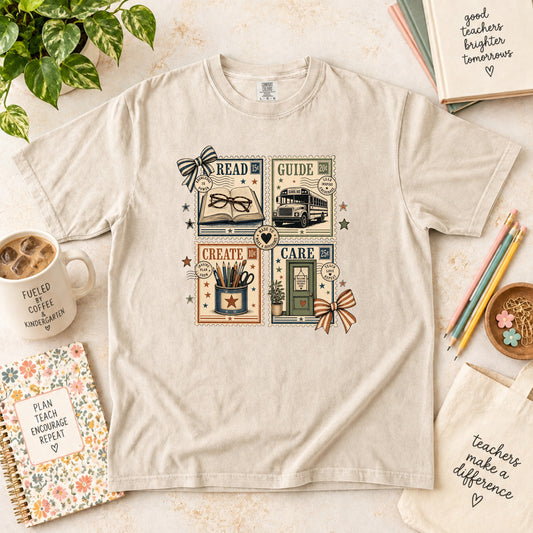 Read Guide Create Care Teacher Stamp T-Shirt