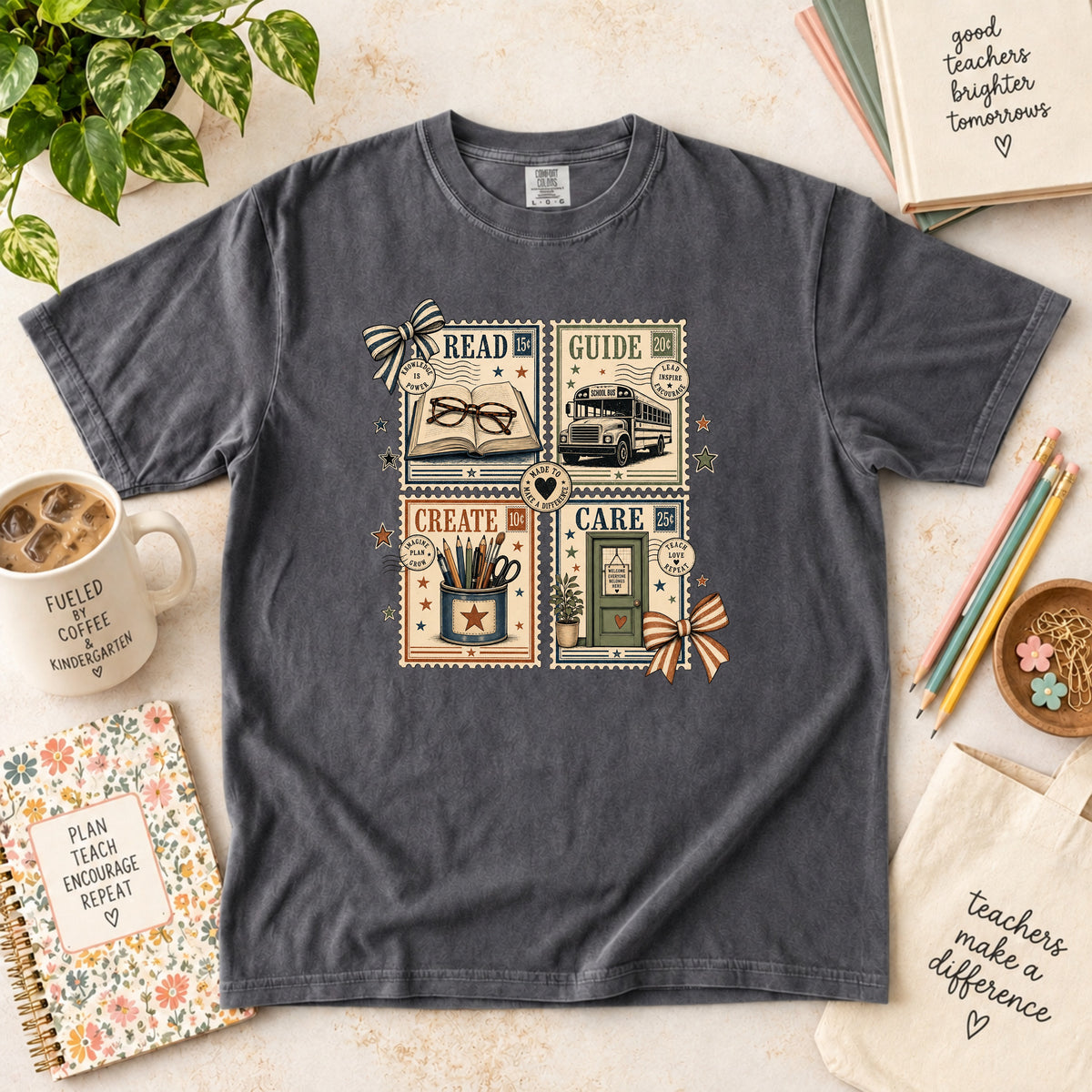 Read Guide Create Care Teacher Stamp T-Shirt