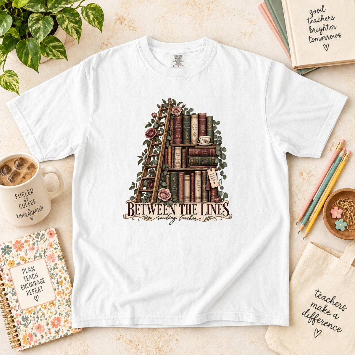 Between the Lines Reading Teacher T-Shirt