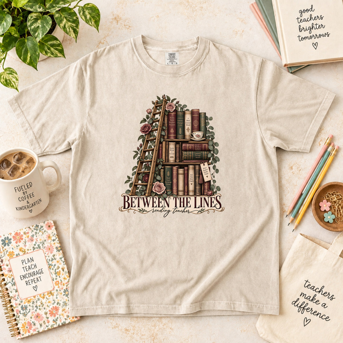 Between the Lines Reading Teacher T-Shirt